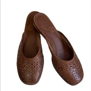 Coldwater Creek Women’s Laser Cut Leather Wedge Slide Sandals NWOT